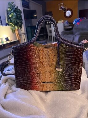 Brahmin Ombre Croc-Embossed Leather Satchel in Red, Gold, Green